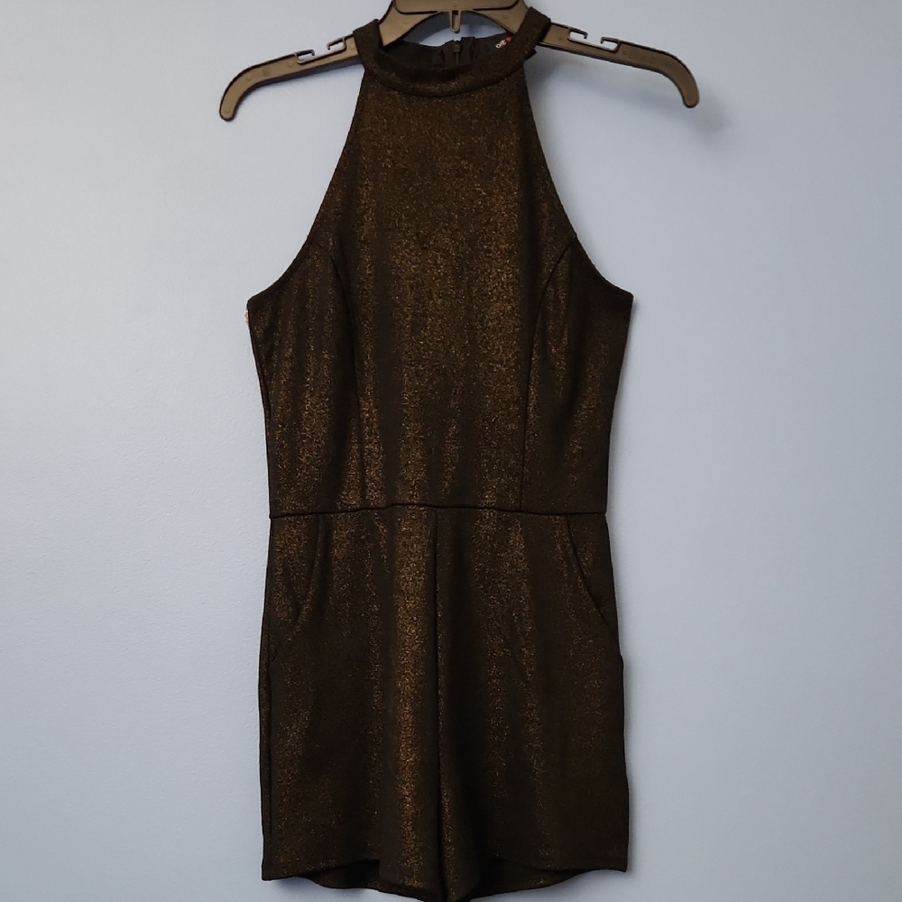 Mettalic Black And Gold Mockneck/ Racerback Romper